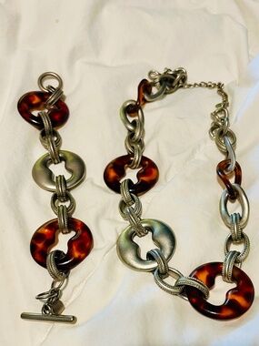 "Chico's Statement Set-Tortoiseshell & Satin Silver